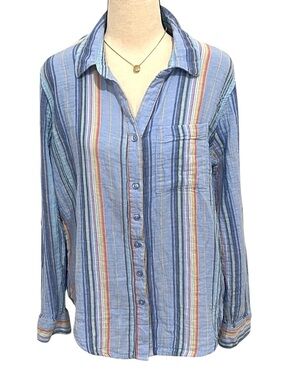 Dash | Striped Button Front Cotton Top Blouse Sz M